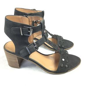 Franco Sarto Haven Open Toe Sandals Size 8.5 Womens Black Faux Suede Shoes